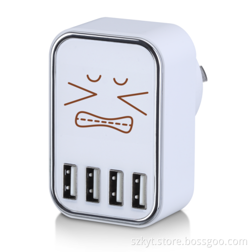 DIY printing Top selling colorful korea mobile phone charger with 4 USB ports